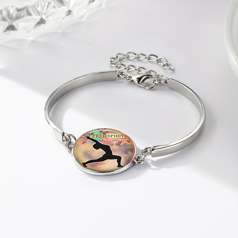 Adjustable White Flat Glass Bracelet Featuring Free-Spirited Dancer